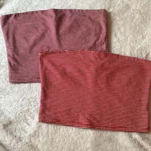 Tube tops. Red and white stripe and pink and black. 2 for 20 or 12 each!